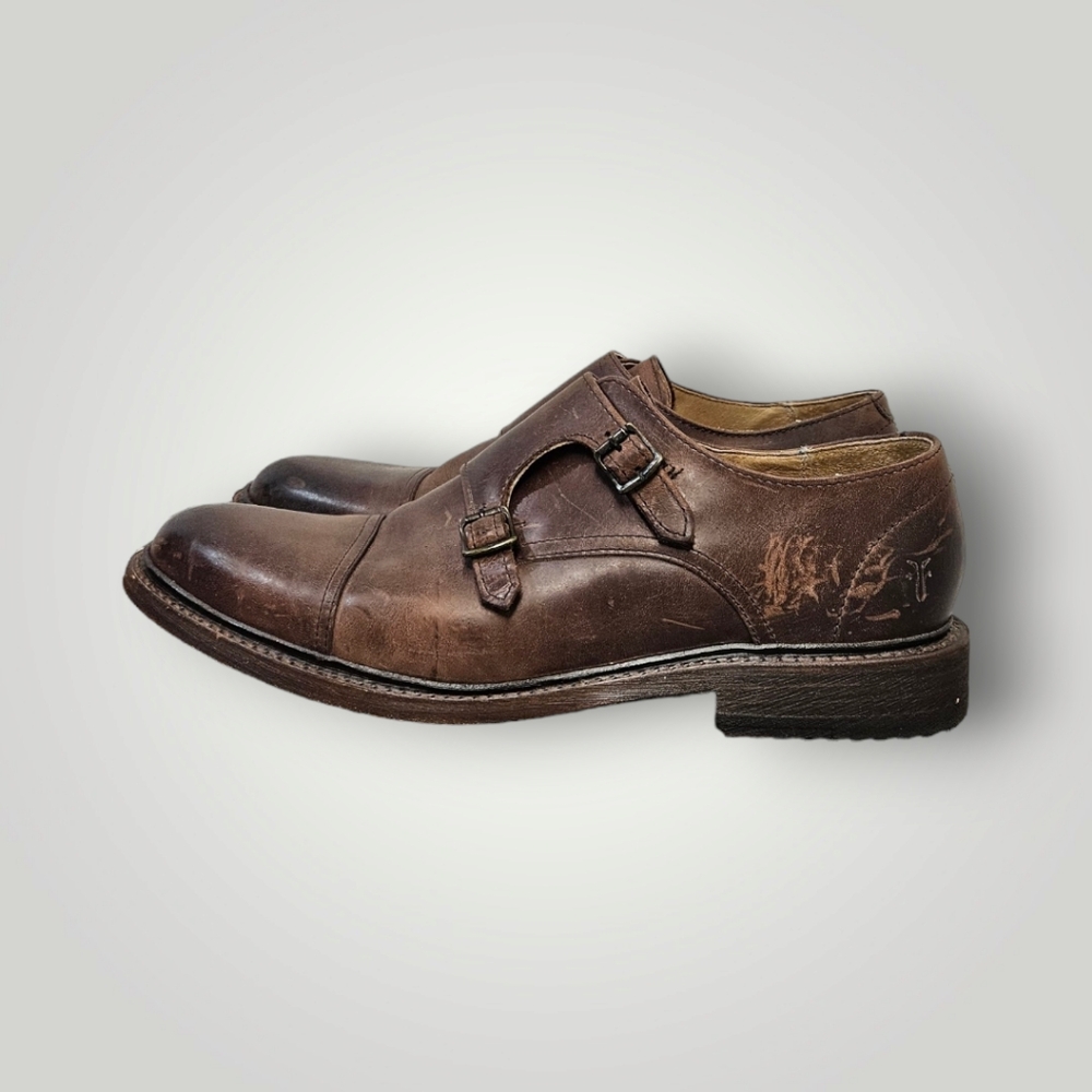 FRYE Shoes Mens 9 Brown James Double Monk Leather - Picture 3 of 9
